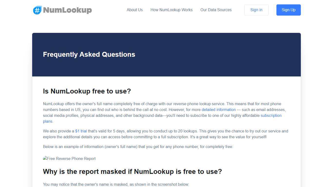 Frequently Asked Questions | NumLookup