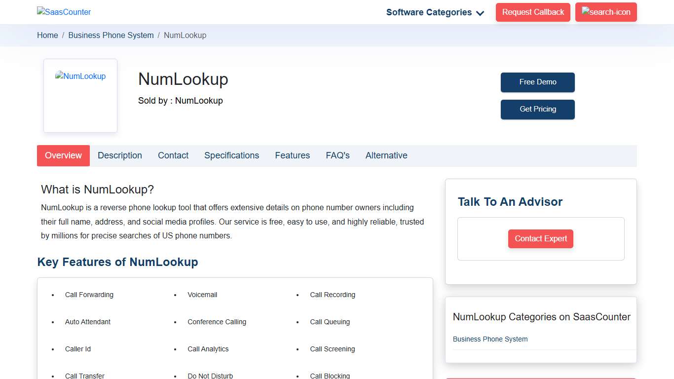 NumLookup Pricing, Features & More 2026 | SaaSCounter